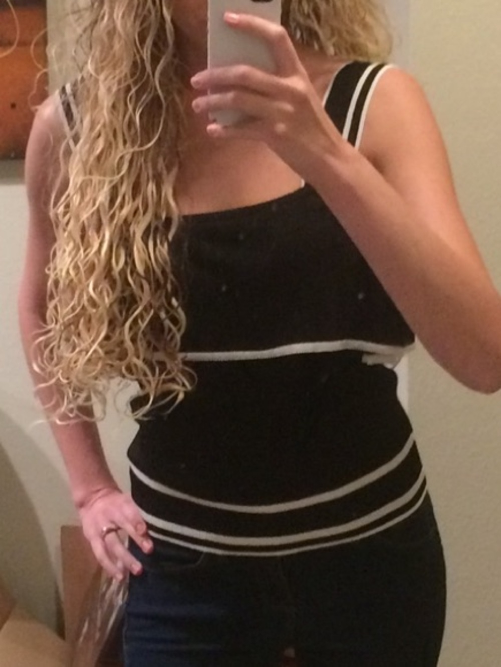 Zara Black Tank Top with White Stripe Accents